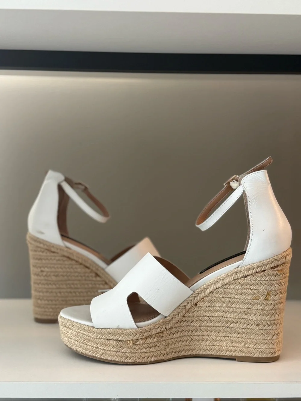 Steve Madden White Leather Espadrille Platform Sandals with Ankle Strap
